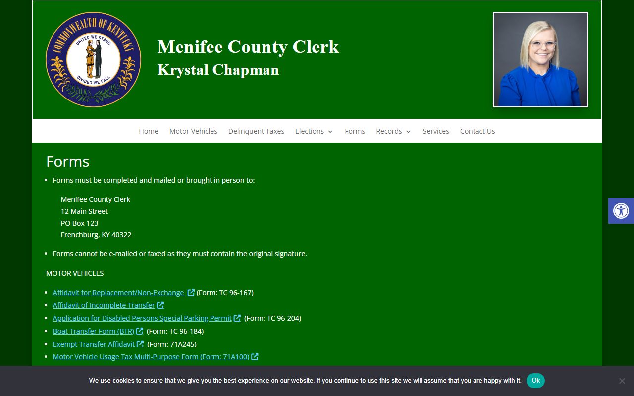 Menifee County Circuit Court Clerk records County Clerk forms