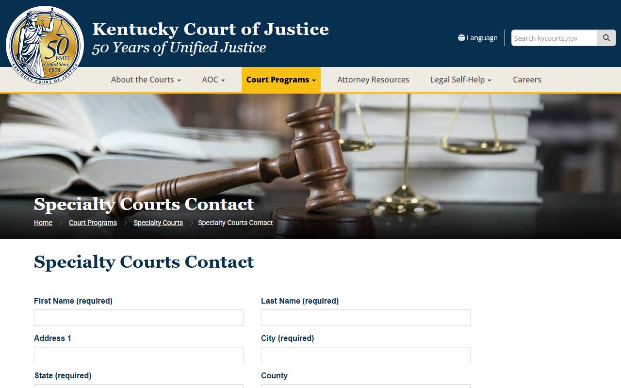 Kentucky Court of Justice Specialty Courts contact page