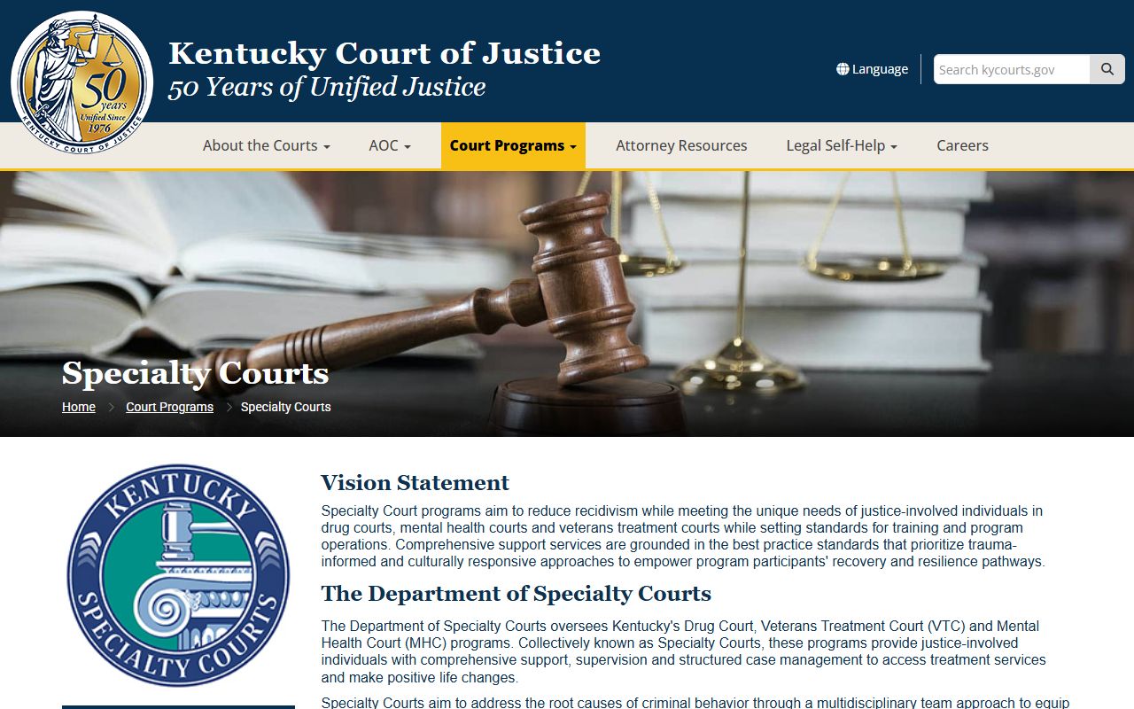 Kentucky Court of Justice Specialty Courts overview