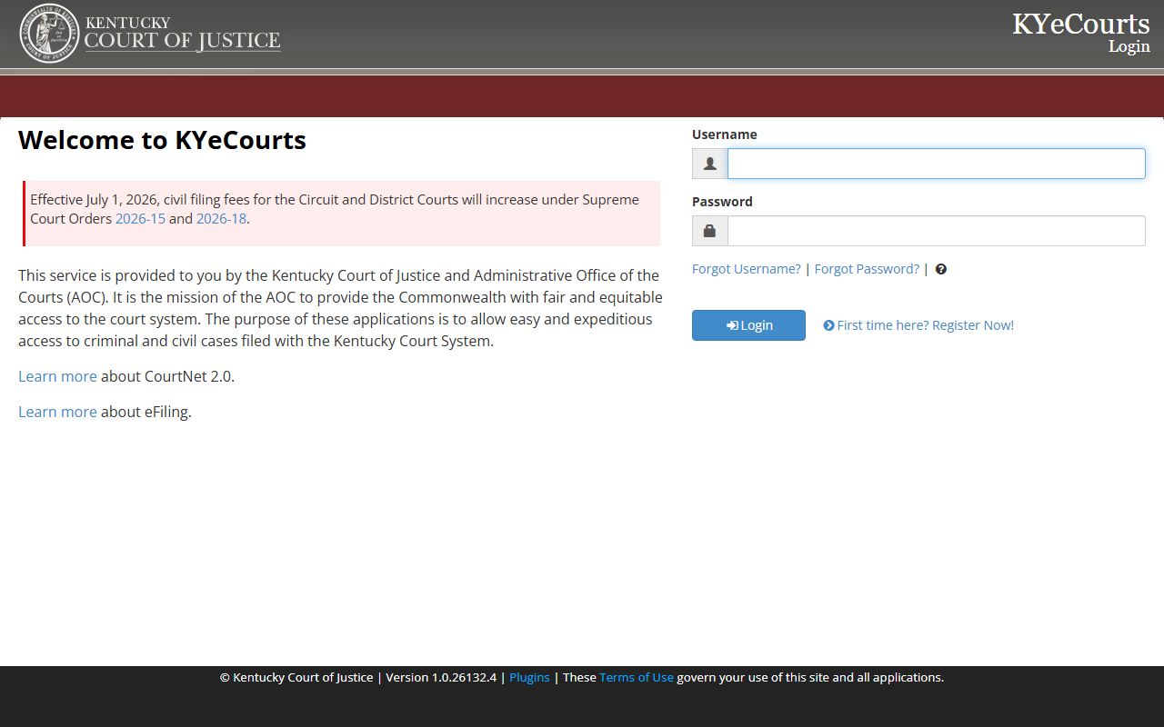 Menifee County court records KYeCourts registered login