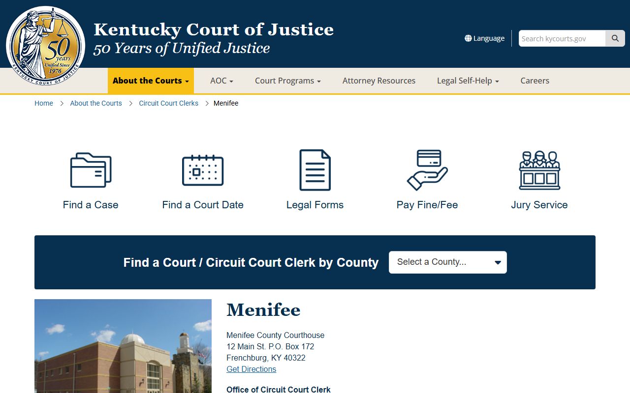 Menifee County court records on the Kentucky Court of Justice county page