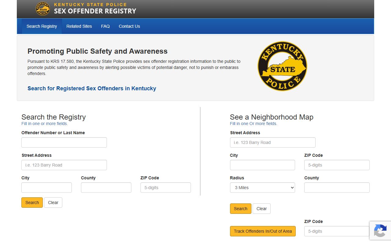Kentucky State Police sex offender registry search
