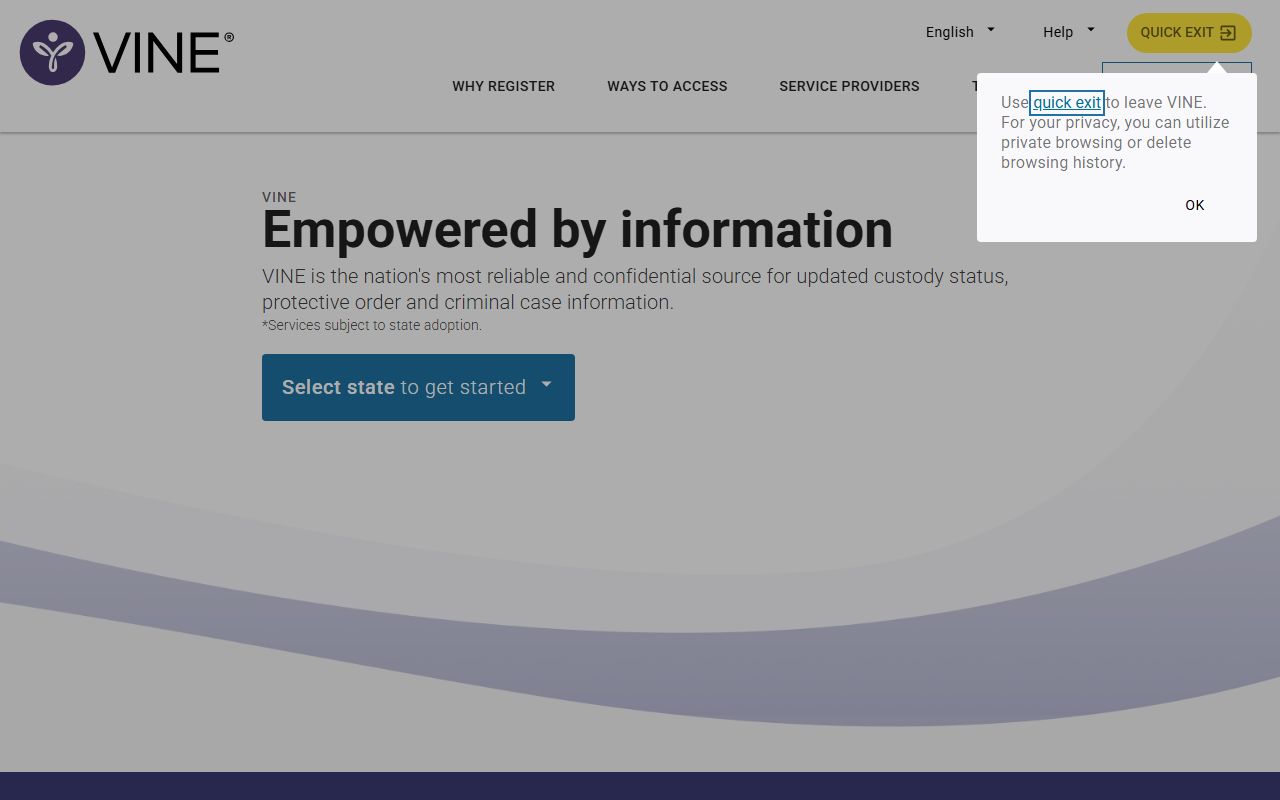 VINELink custody notification search service