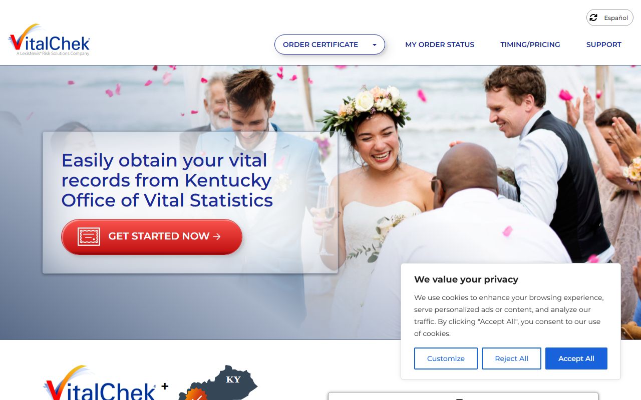 Menifee County marriage records VitalChek Kentucky order page