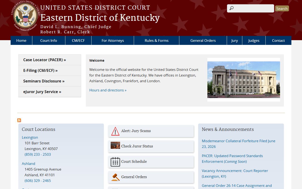Menifee County traffic court records Eastern District of Kentucky federal court access