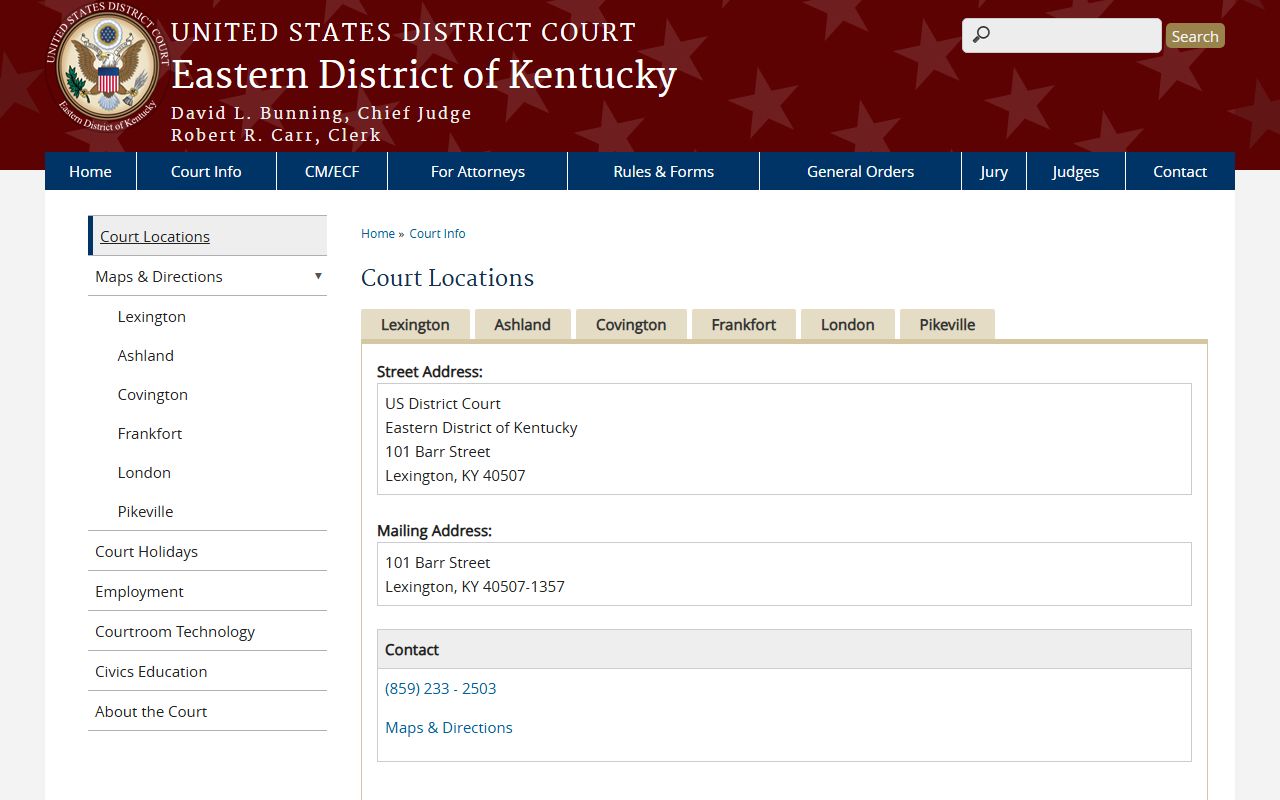 Menifee County traffic court records Eastern District federal court locations