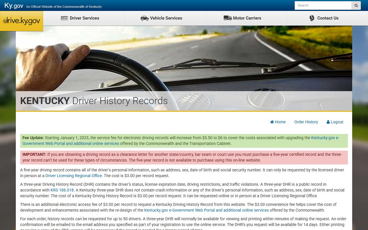 Menifee County traffic court records Kentucky driver history portal