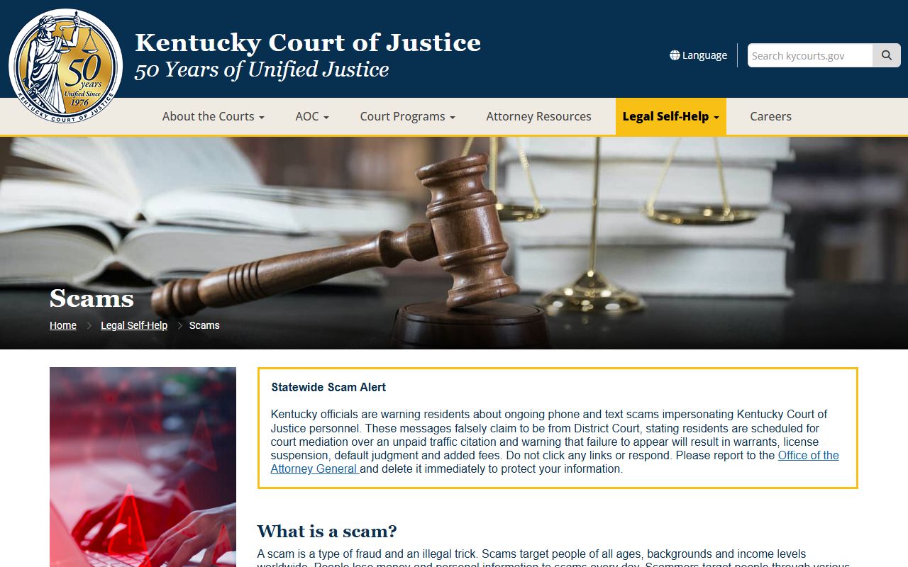 Kentucky Court of Justice warrant scam warning